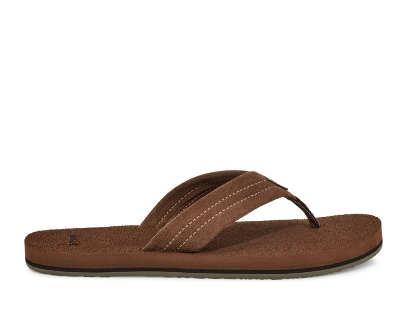 Sanuk Mens Beer Cozy Stacker Suede Brown Flip Flops | TUDVRJ238